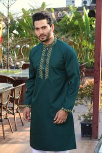 Original La-Italian Luxury Cotton Panjabi with Complex Embroidery & Box