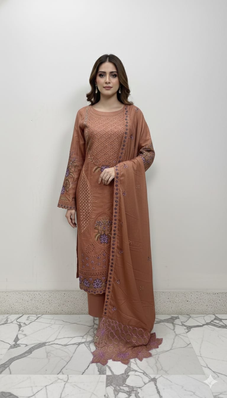 Pakistani Aga Noor Inspired Laser Cut Cotton Unstitched Three Piece