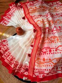 Half silk screen print saree with blause pcs