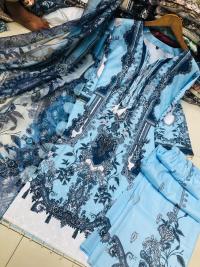 Embroidery Sequence Digital Print Three Piece