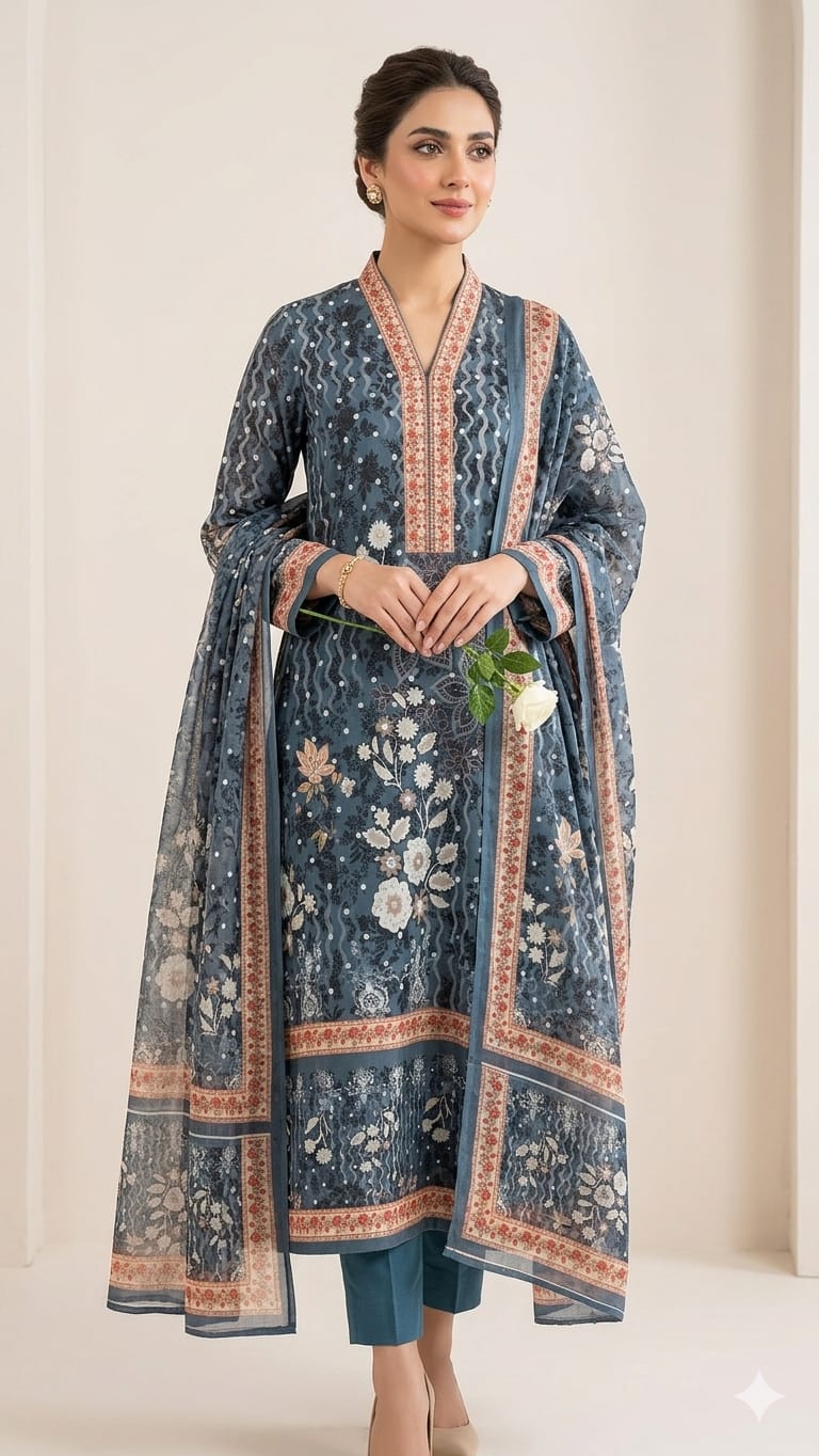 Unstitch Printed Three Piece