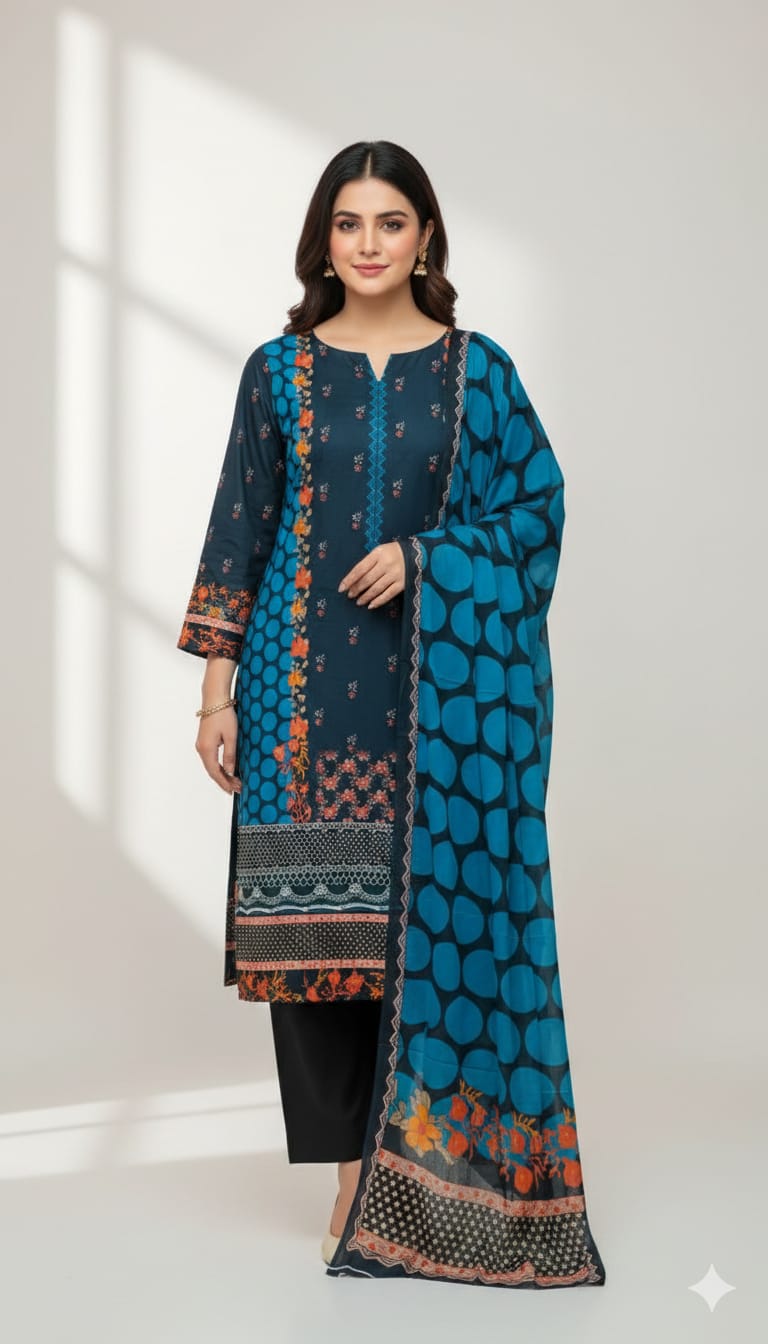 Unstitch Printed Three Piece