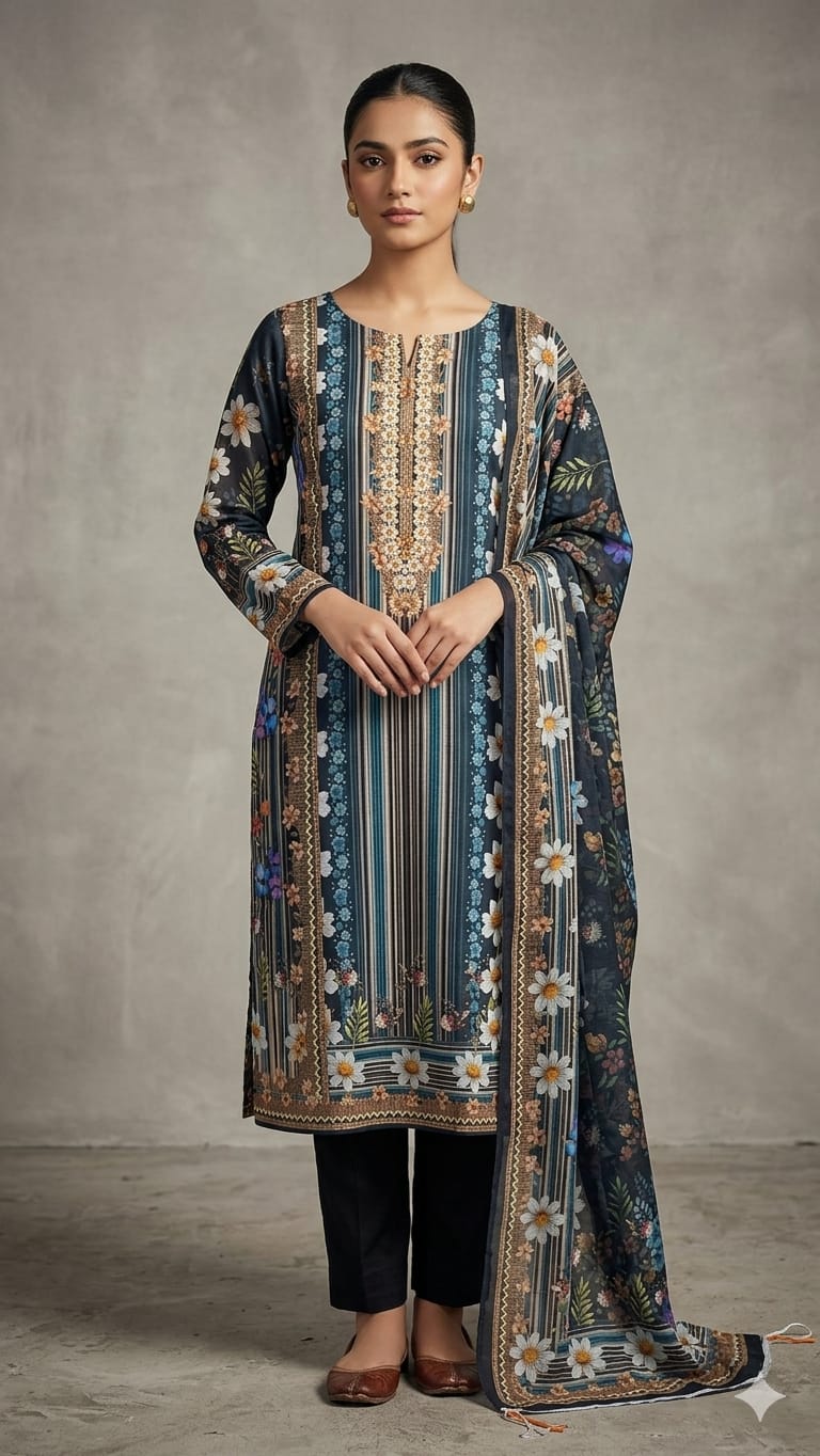 Unstitch Printed Three Piece