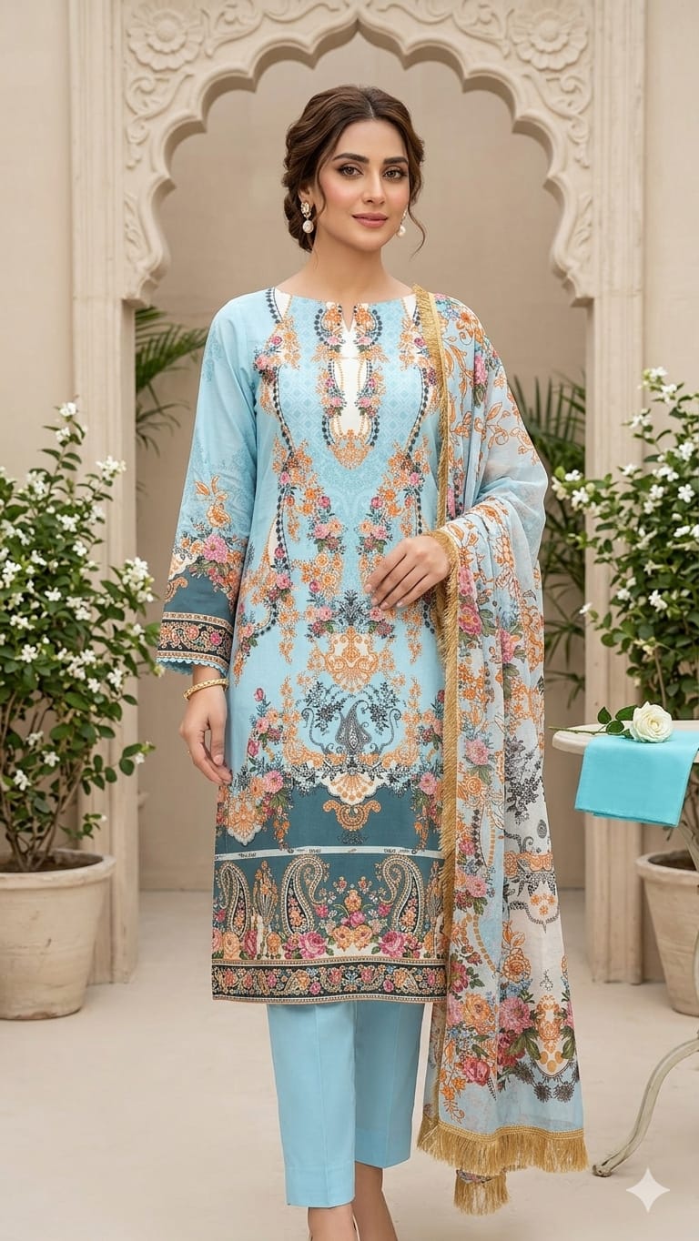 Unstitch Printed Three Piece
