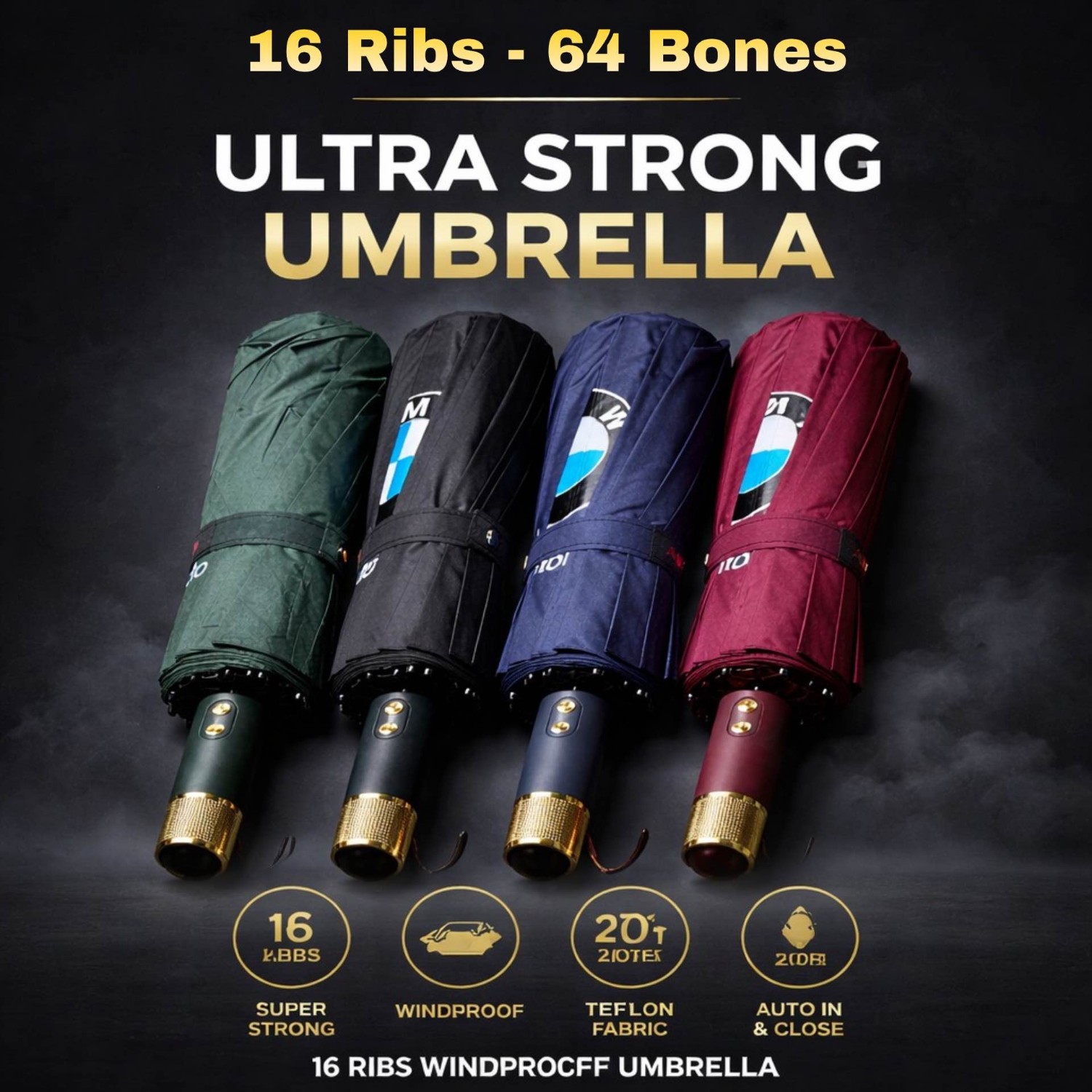 BMW 16 Ribs 96 Bones Windproof Auto Umbrella