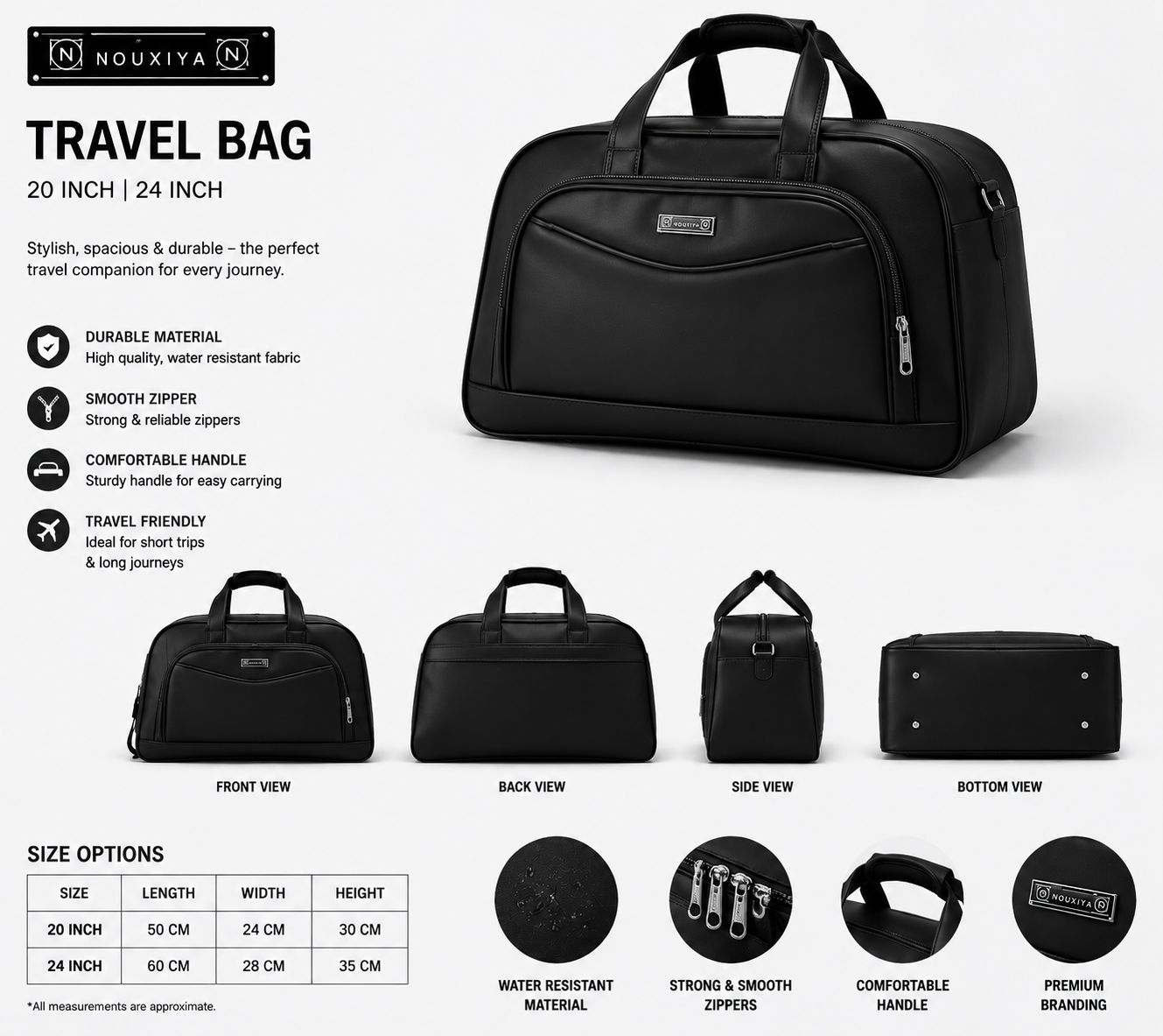 NOUXIYA Premium Travel Duffel Bag 20 Inchi