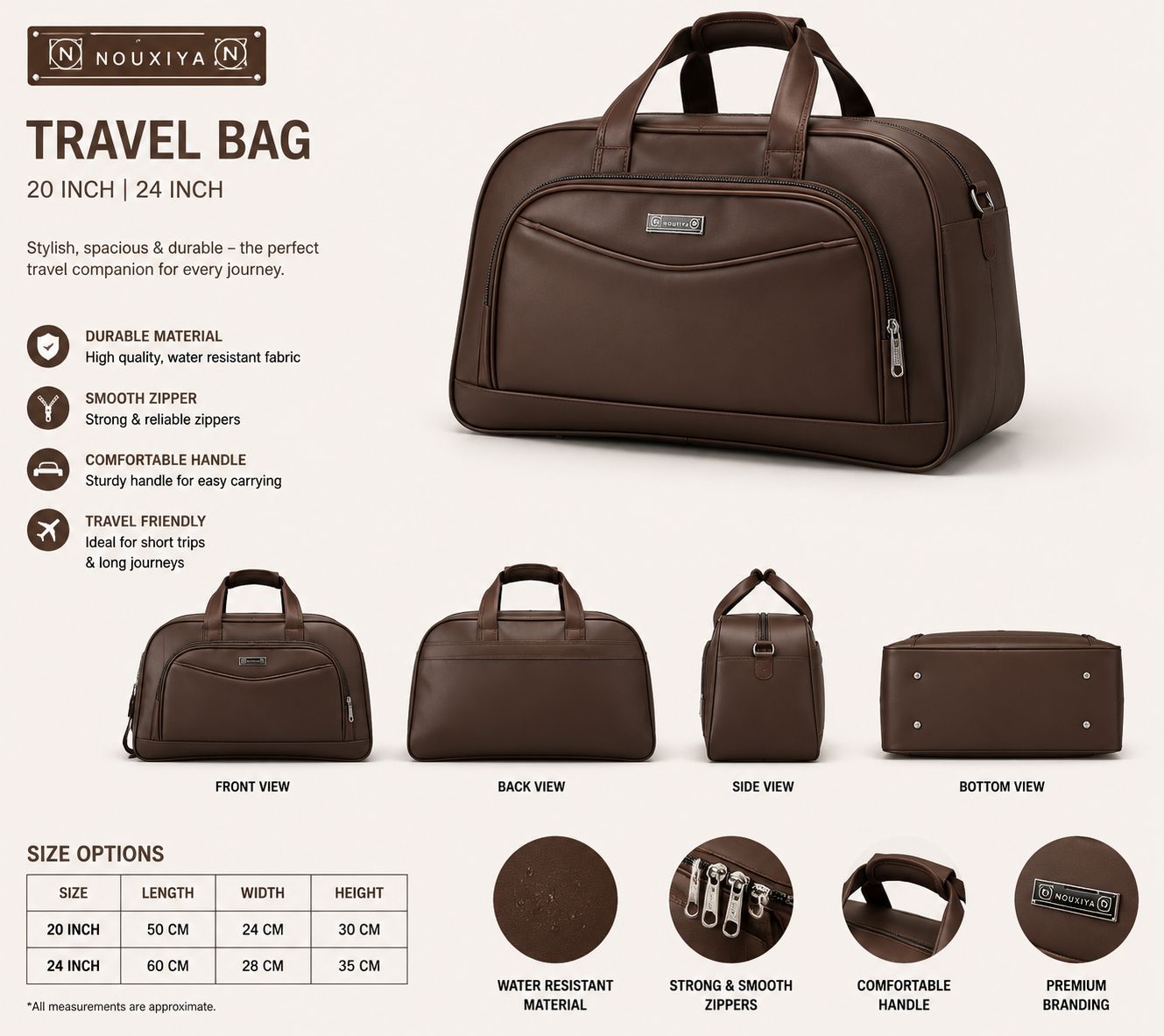 NOUXIYA Premium Travel Duffel Bag 20 Inchi