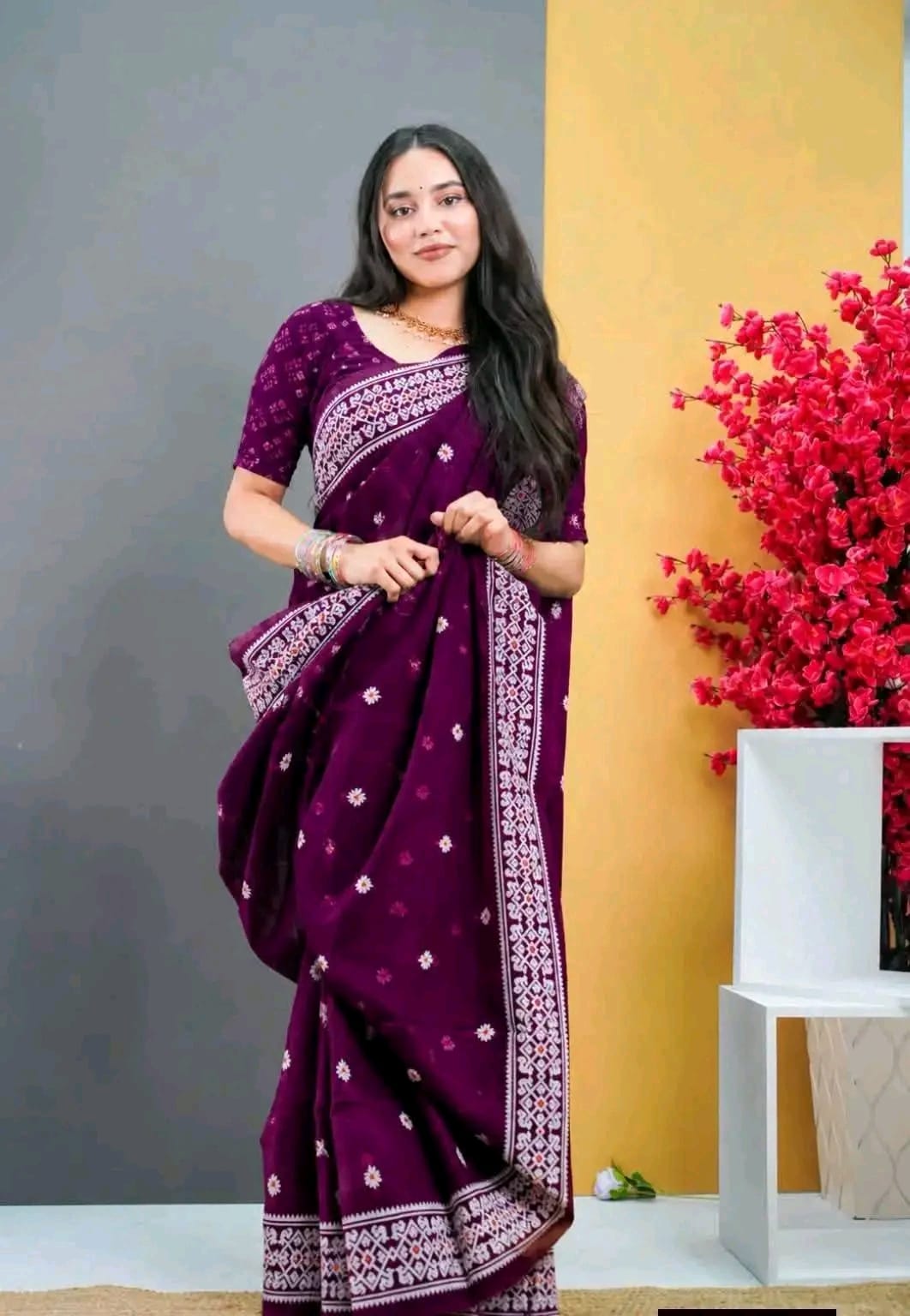 Half Silk Screen Print Saree