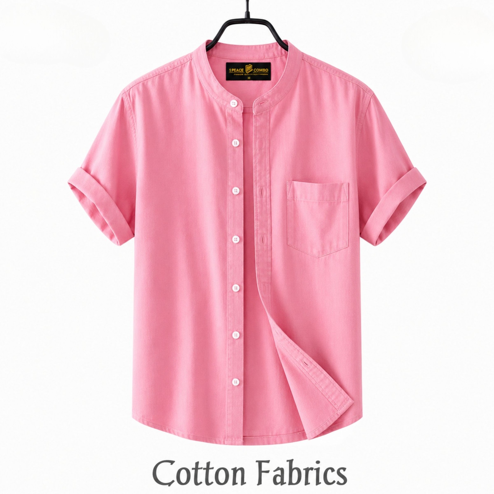 Premium Oxford Cotton Band Collar Short Sleeve Shirt