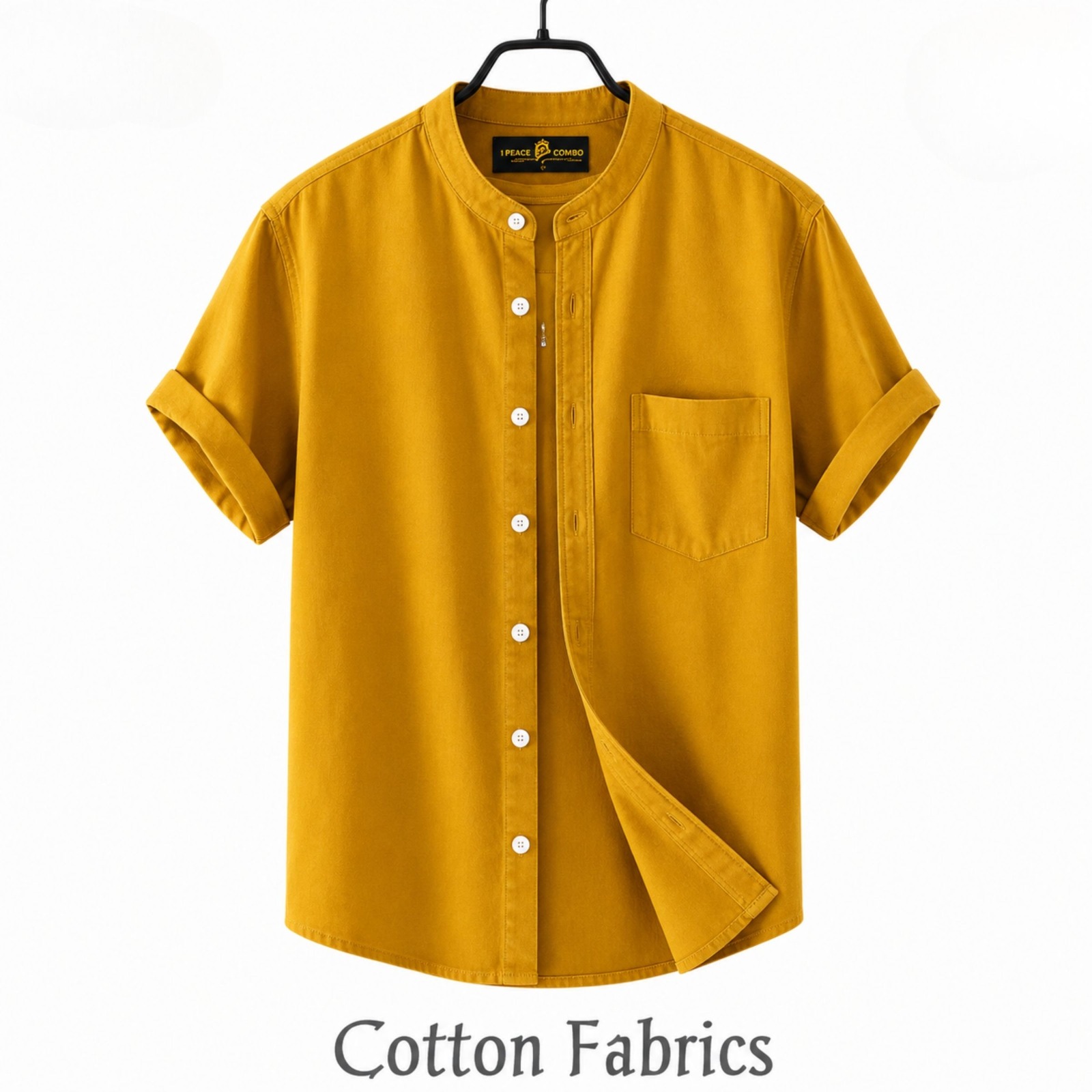 Premium Oxford Cotton Band Collar Short Sleeve Shirt