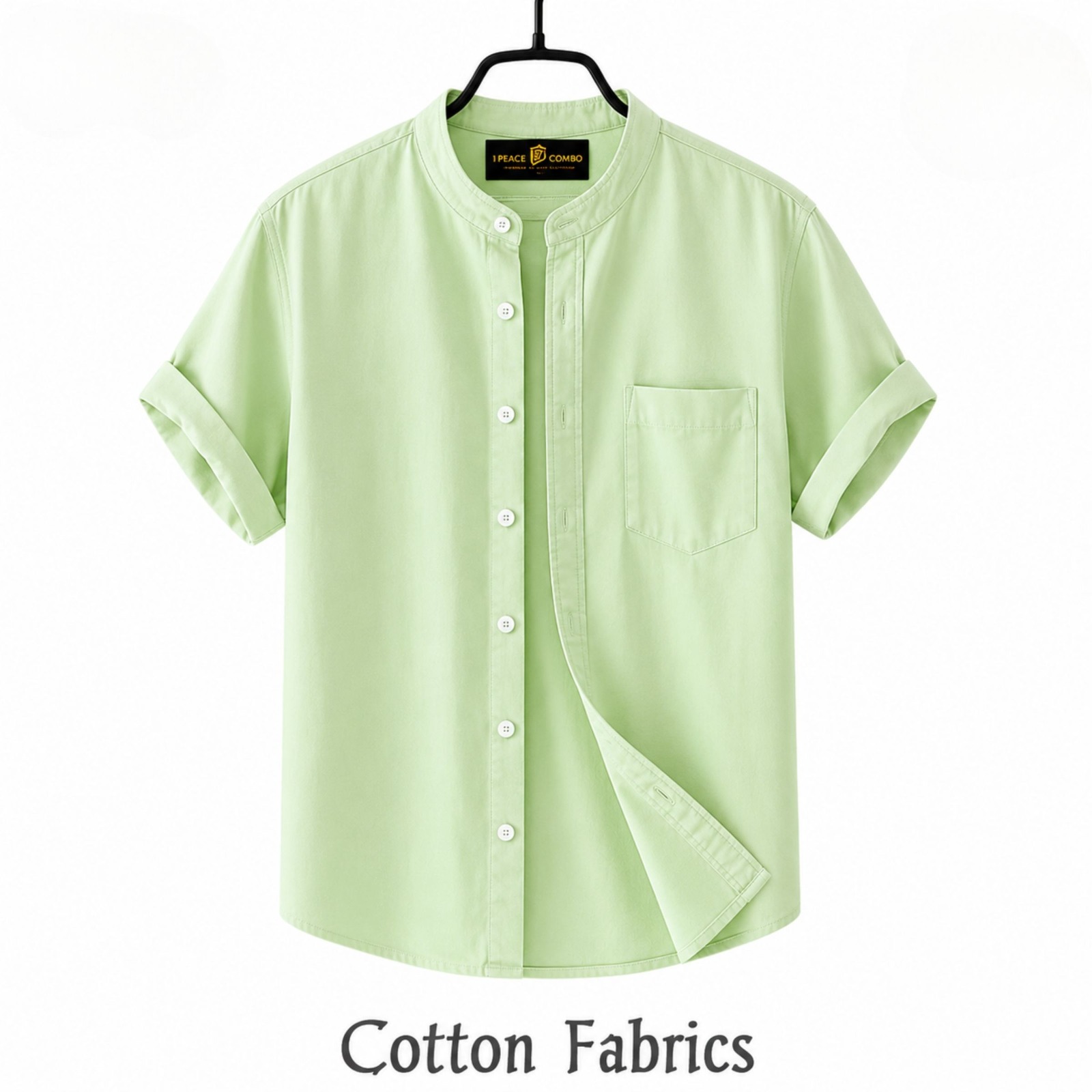 Premium Oxford Cotton Band Collar Short Sleeve Shirt