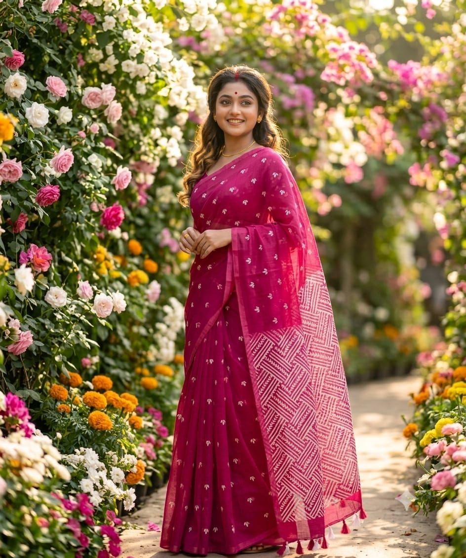 Half Silk Screen Print Saree