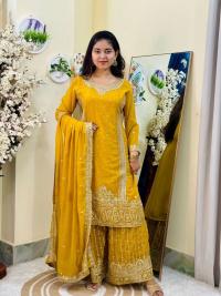 Sequence Embroidery Gharara Three  Piece