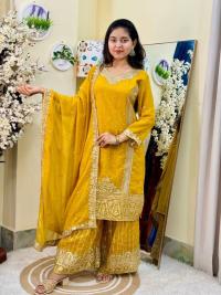 Sequence Embroidery Gharara Three  Piece