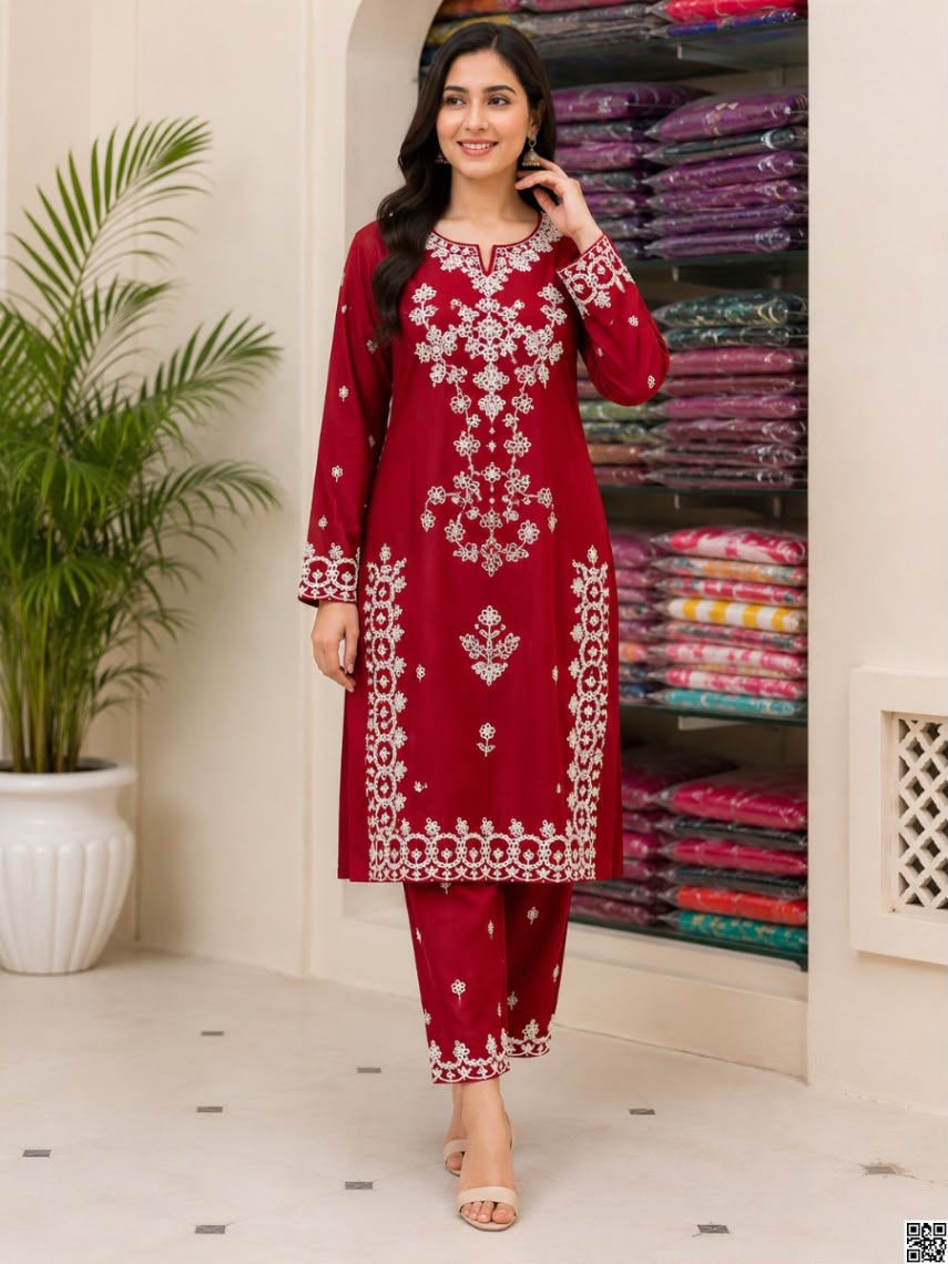 Linen Embroidery Two Piece