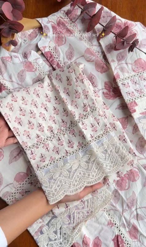 Cotton Embroidery Three Piece