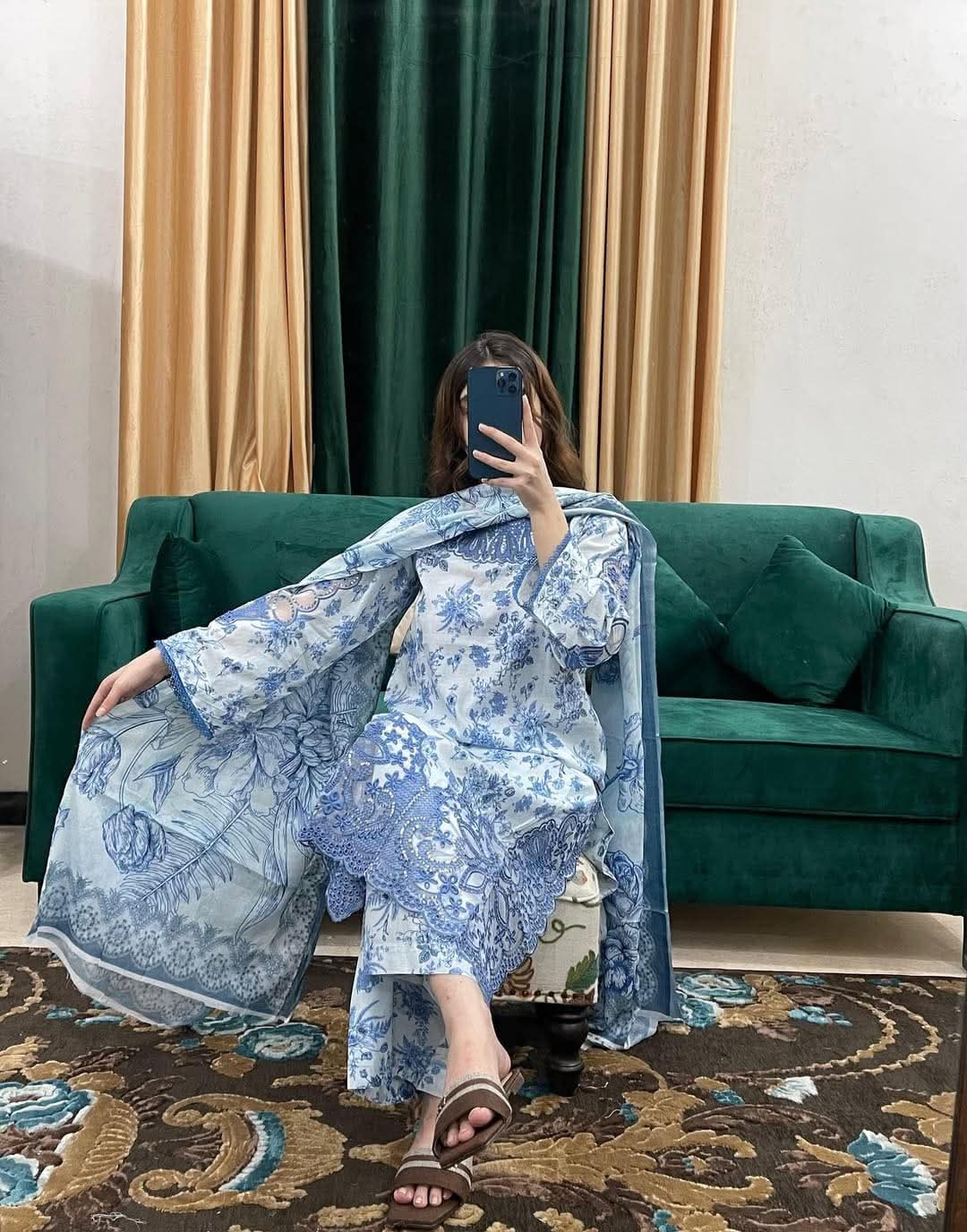 Cotton Embroidery Three Piece