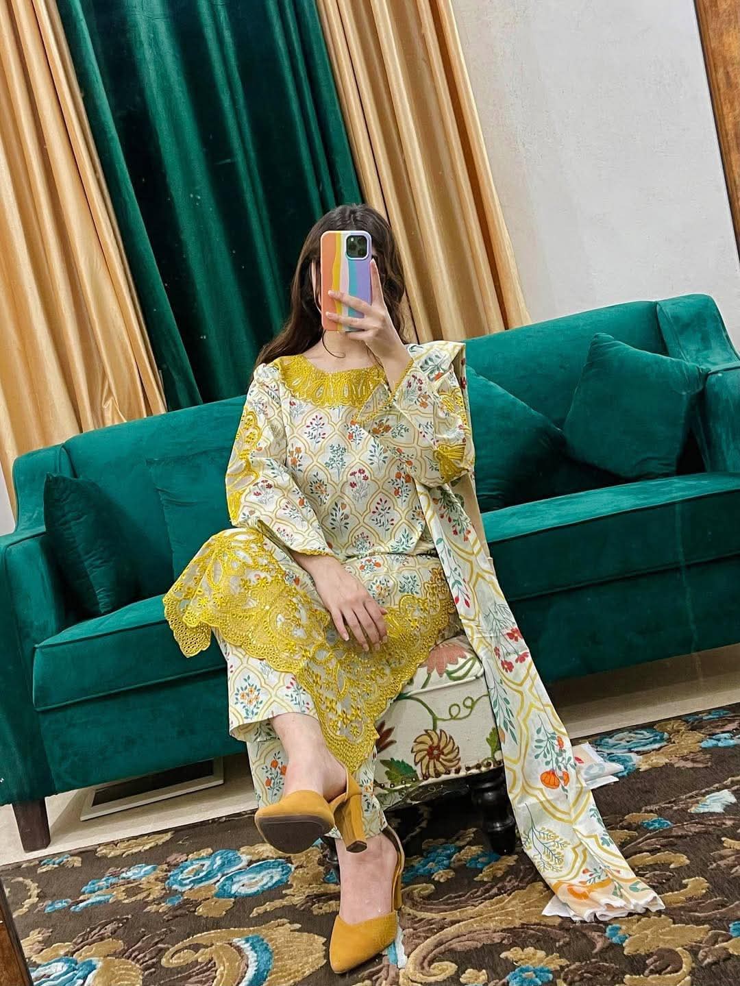 Cotton Embroidery Three Piece