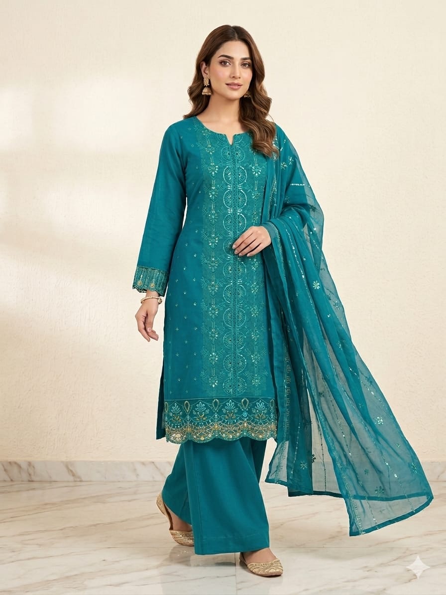 Cotton Unstitched Three Piece
