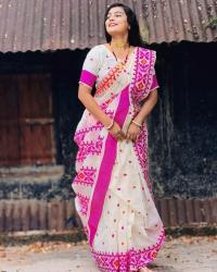 Half silk Screen Print Saree