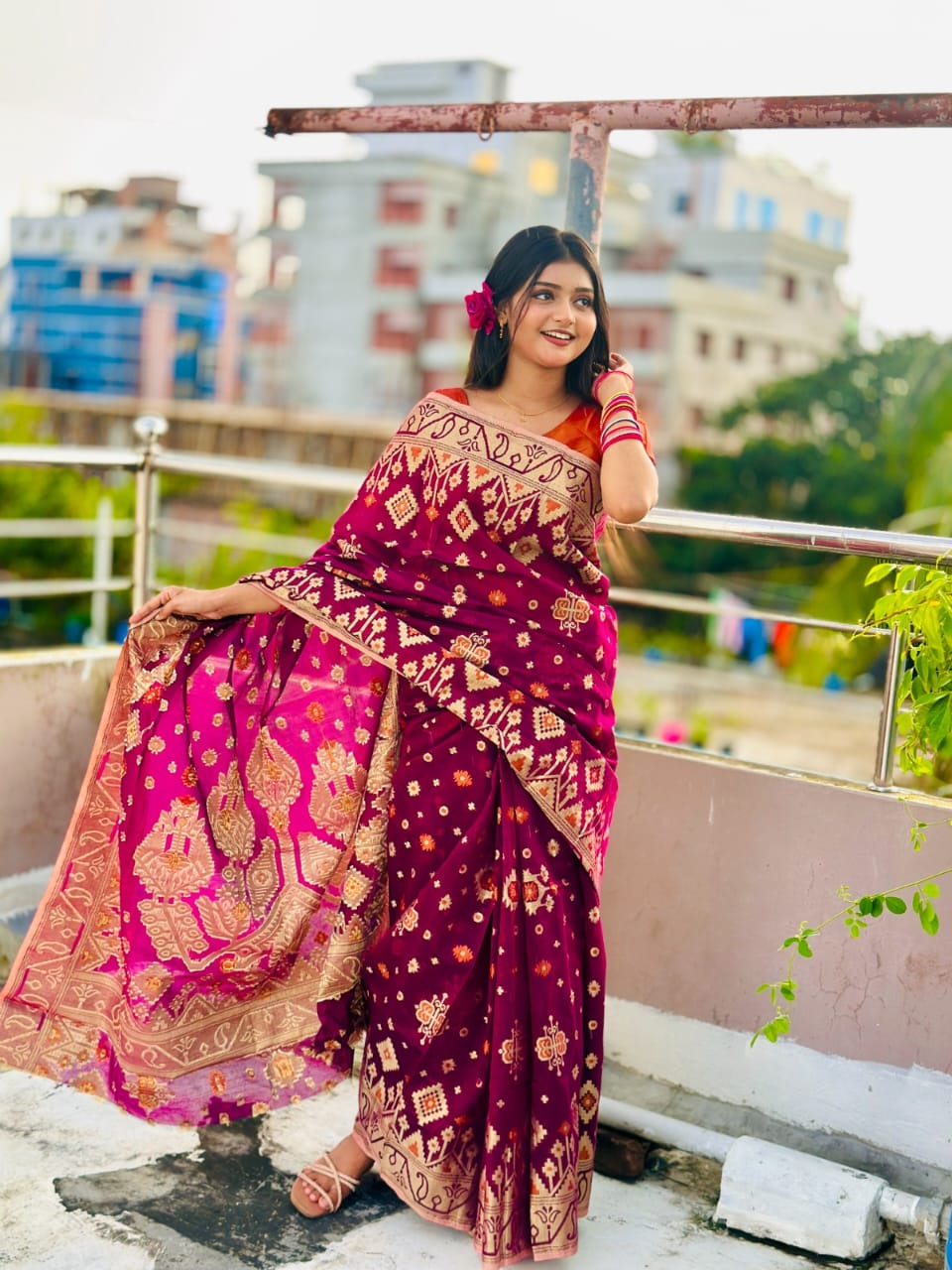 Tencil  Jori Jamdani Saree