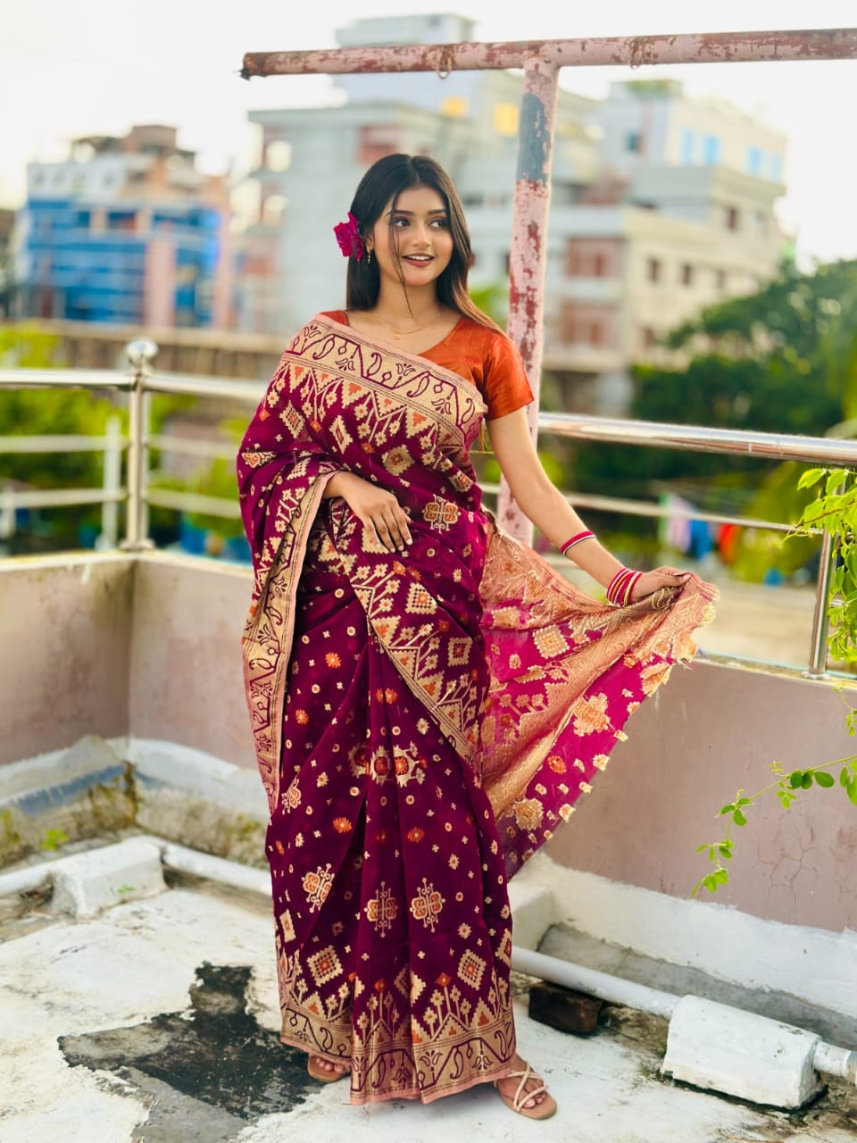 Tencil  Jori Jamdani Saree