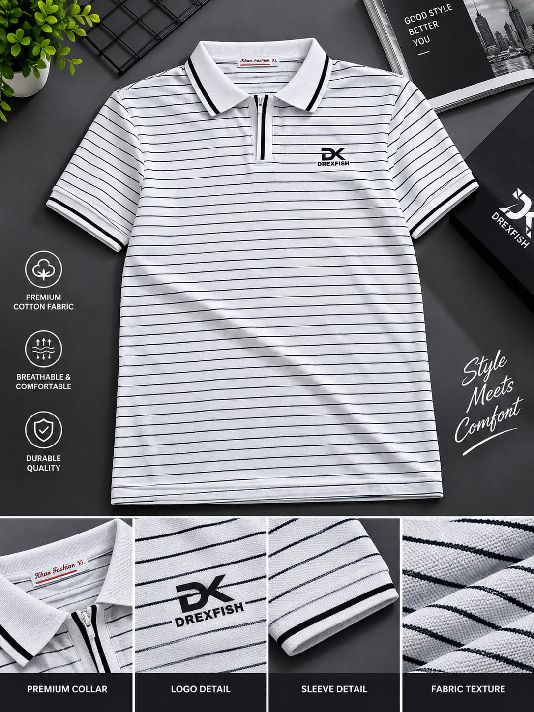 Trendy China Stripe V Neck Polo