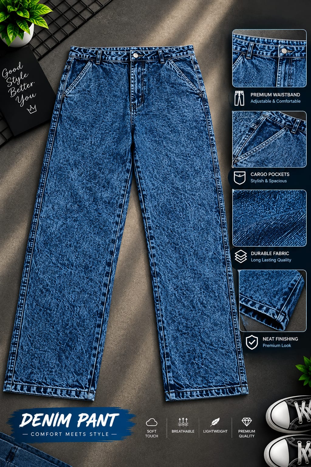 Semi Baggy Cargo Denim Pant