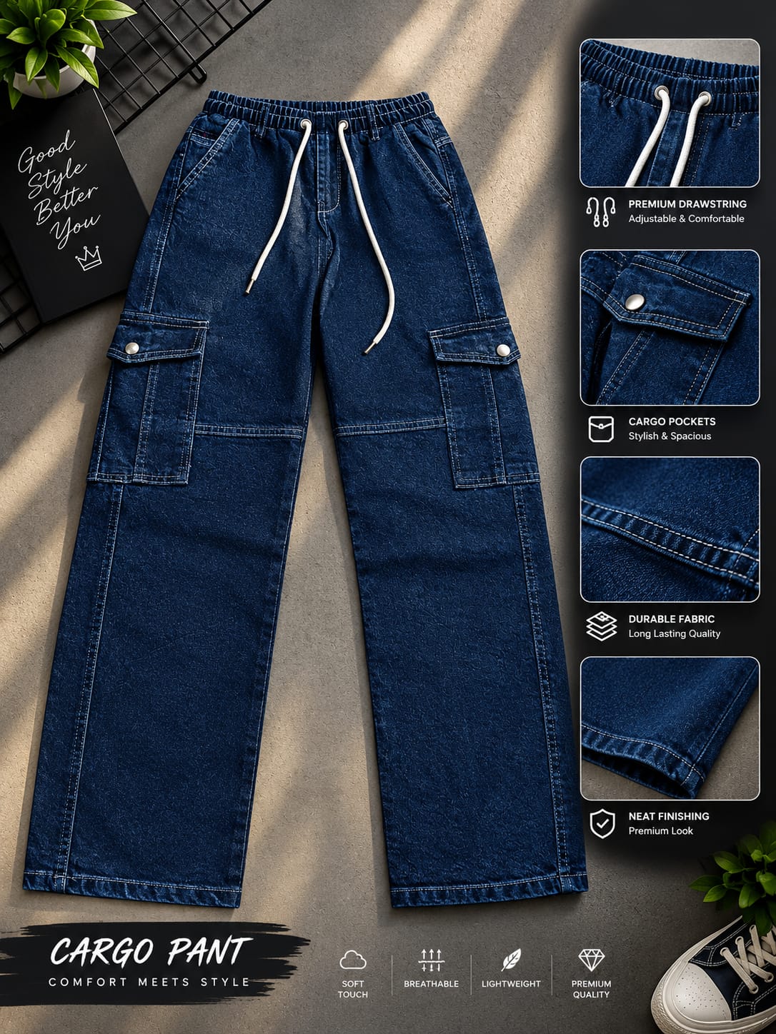 6 Pocket Cargo Denim  Baggy Pant
