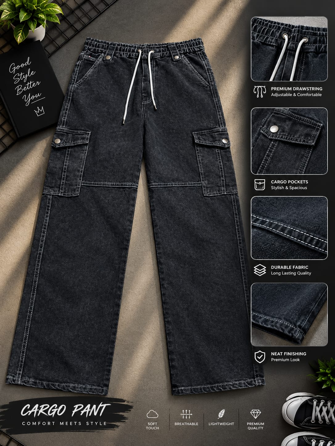 6 Pocket Cargo Denim  Baggy Pant