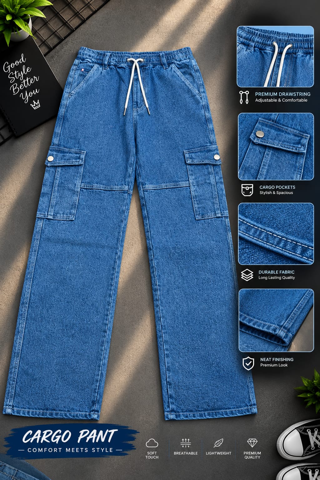 6 Pocket Cargo Denim  Baggy Pant