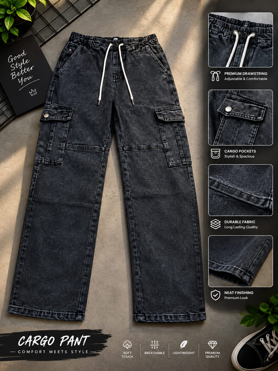 6 Pocket Cargo Denim  Baggy Pant