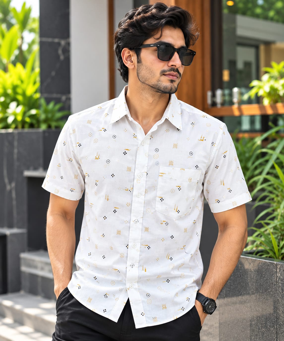 Print Shirt Cotton Half Sleeve For Men's