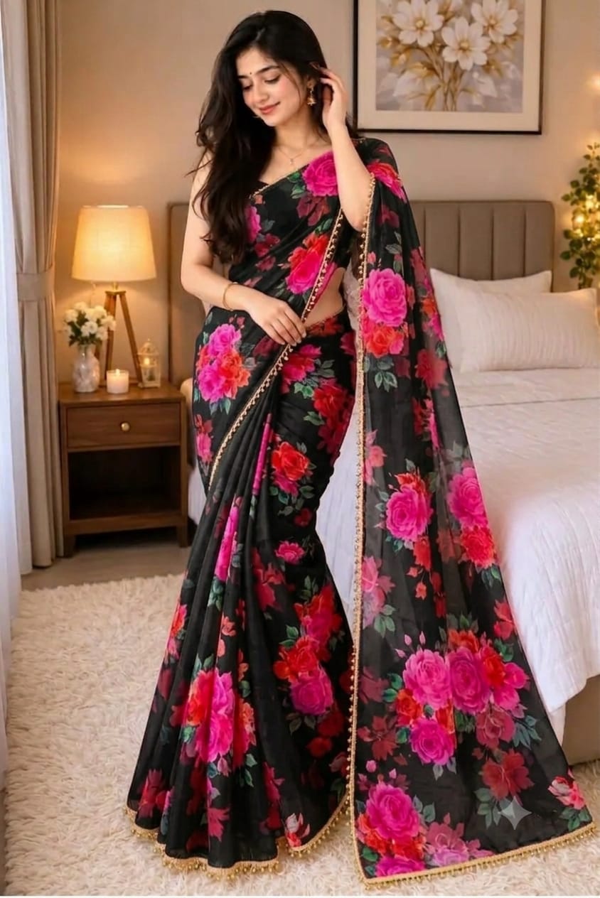 Premium Soft Georgette Saree with Pearl Work