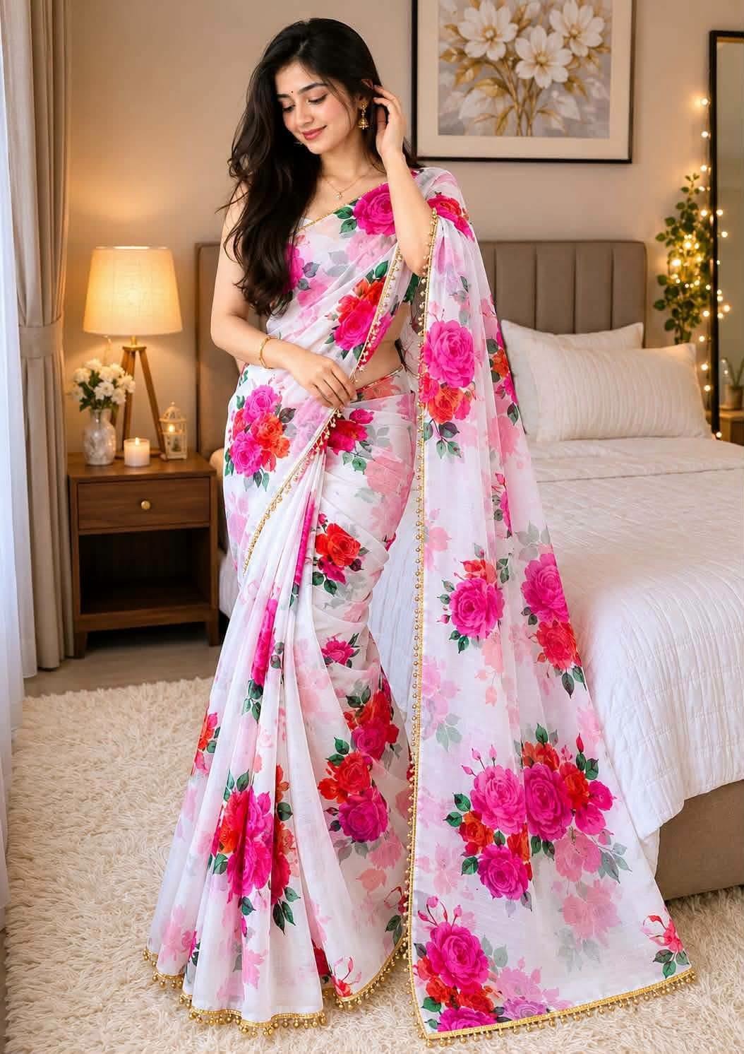 Premium Soft Georgette Saree with Pearl Work