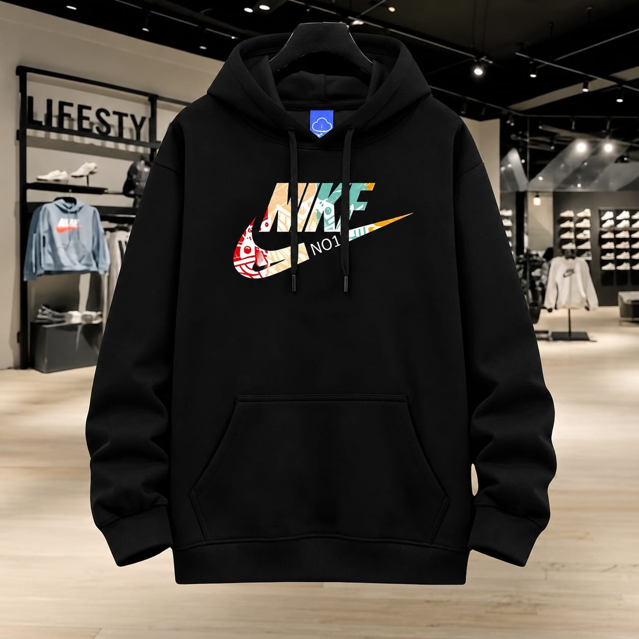 Stylish Solid Printed Cotton Hoodie