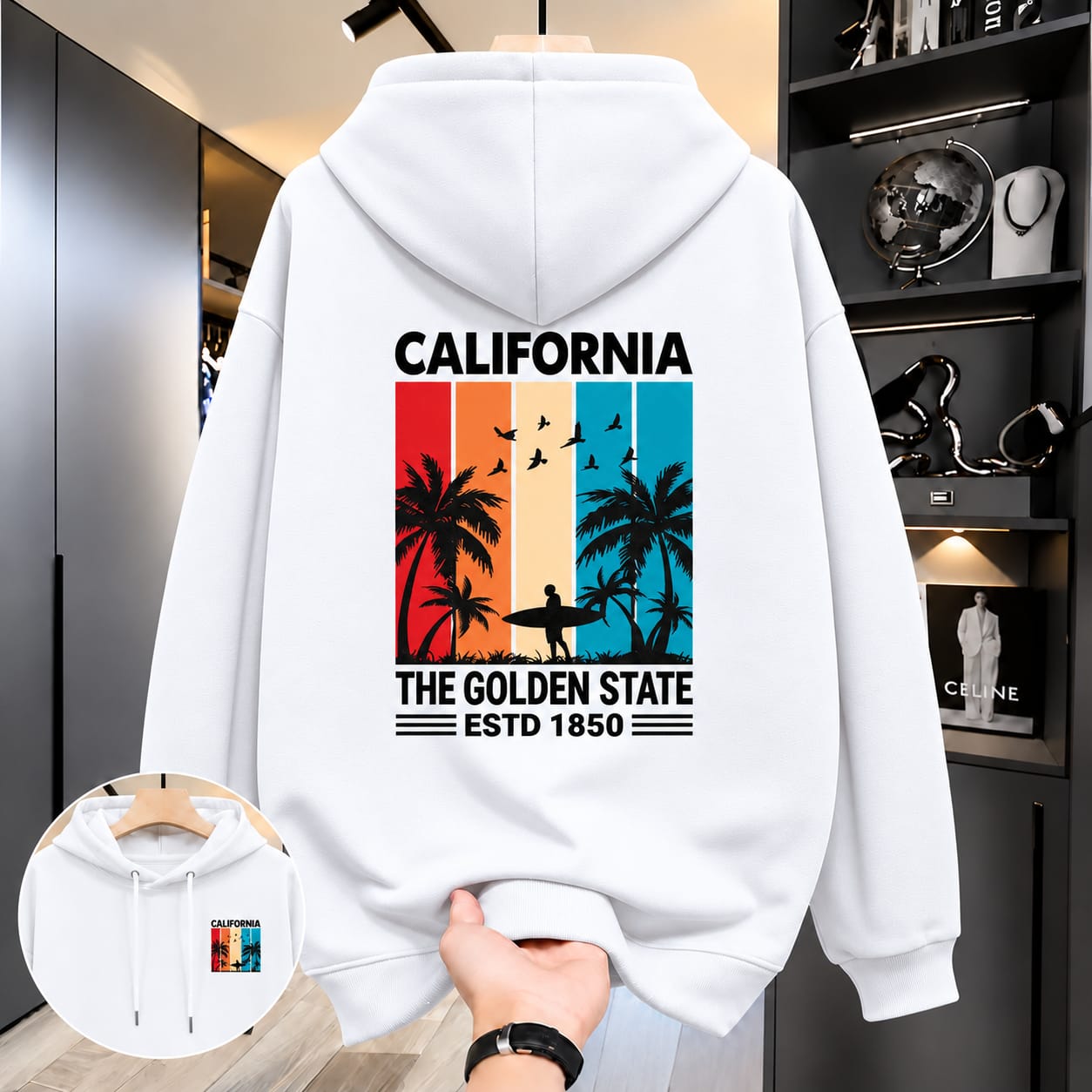 Stylish Solid Printed Cotton Hoodie
