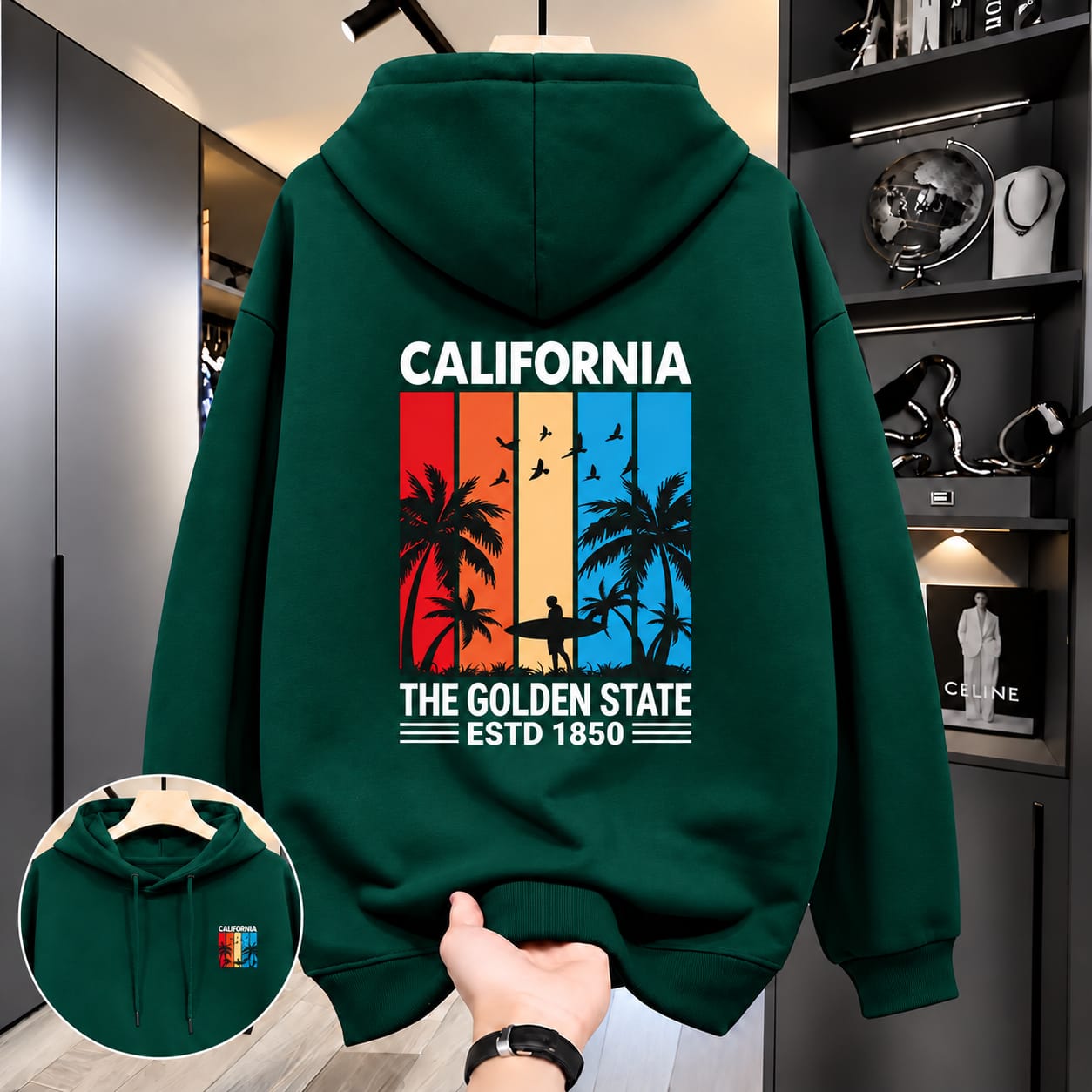 Stylish Solid Printed Cotton Hoodie
