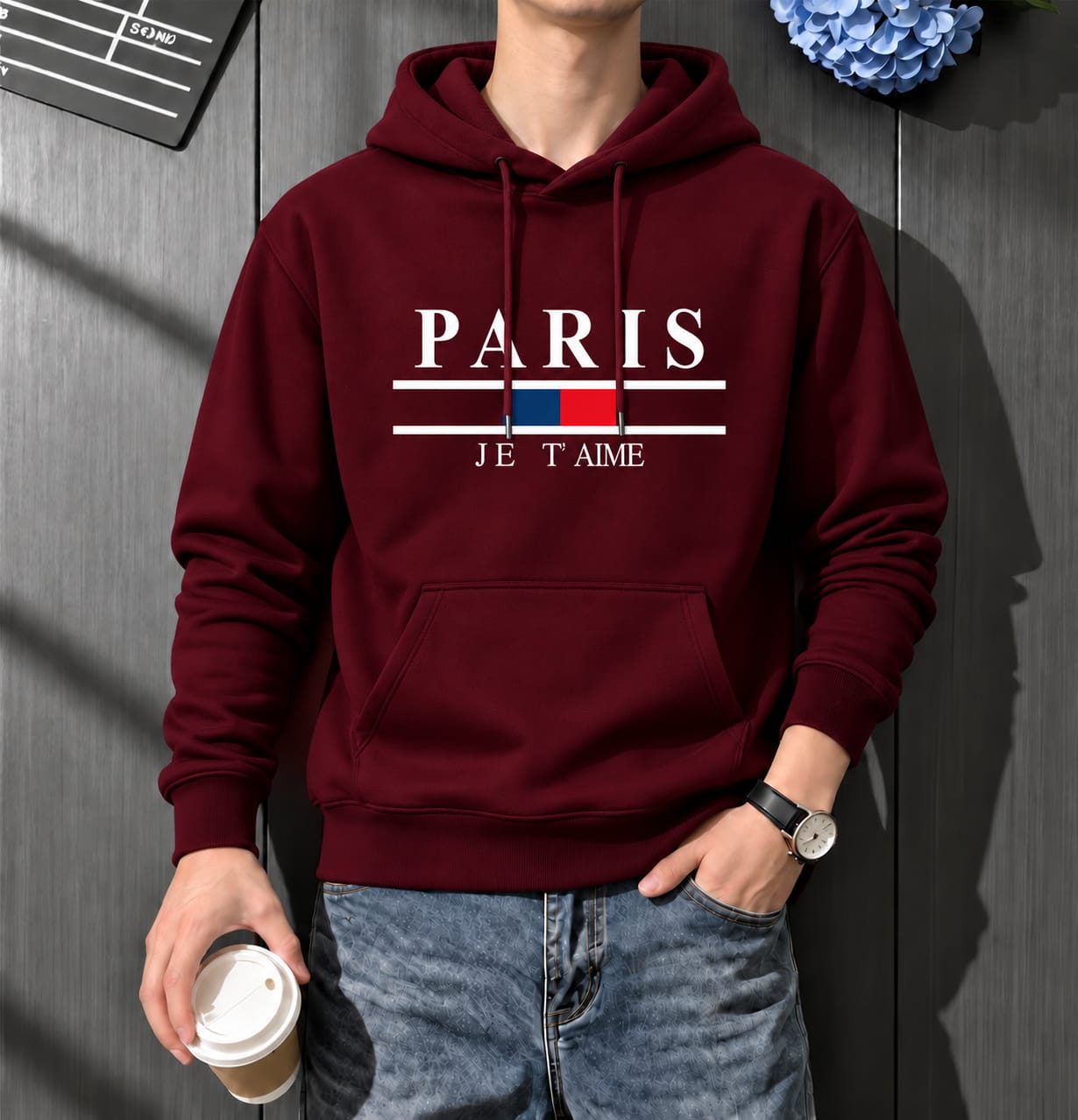 Stylish Solid Printed Cotton Hoodie