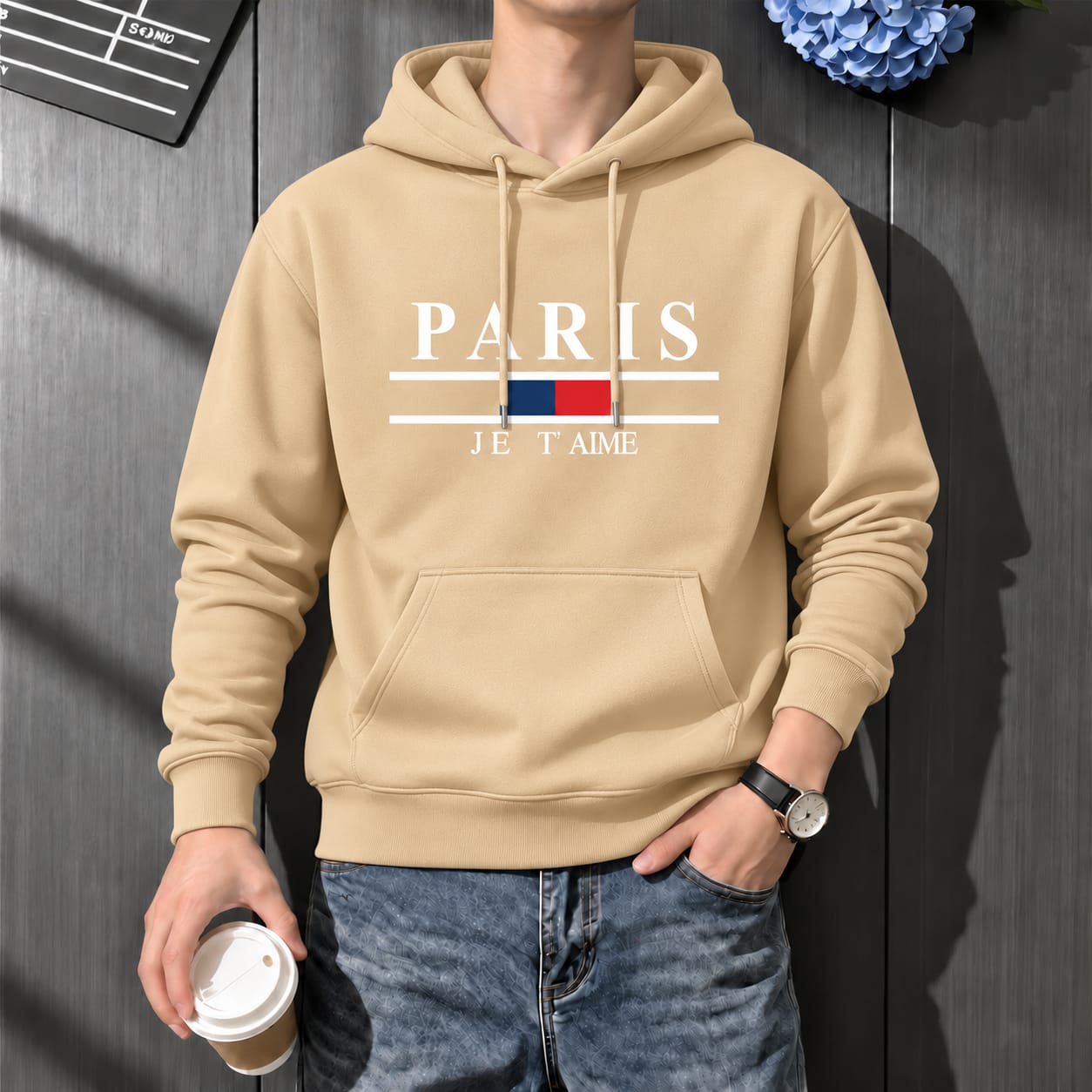 Stylish Solid Printed Cotton Hoodie