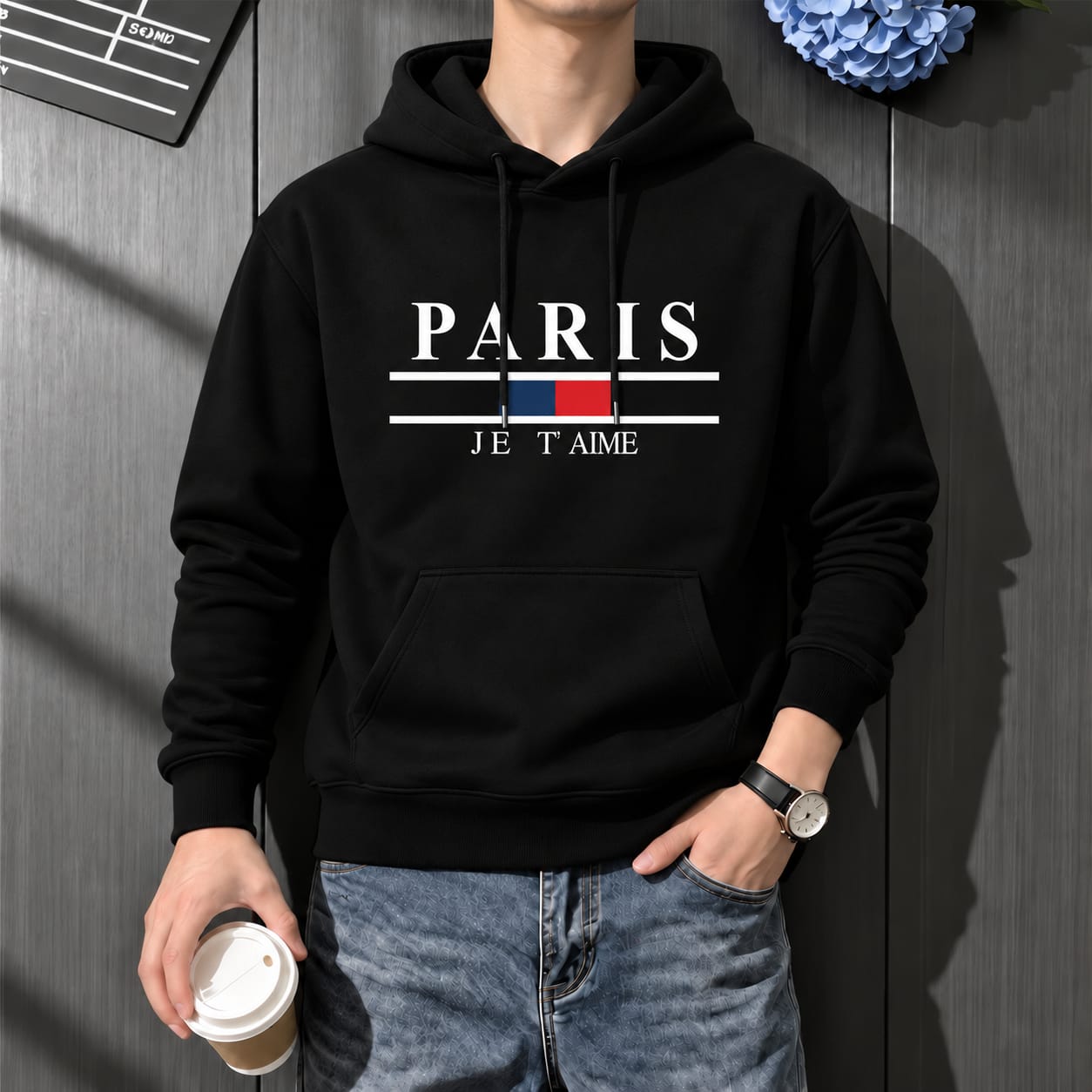 Stylish Solid Printed Cotton Hoodie