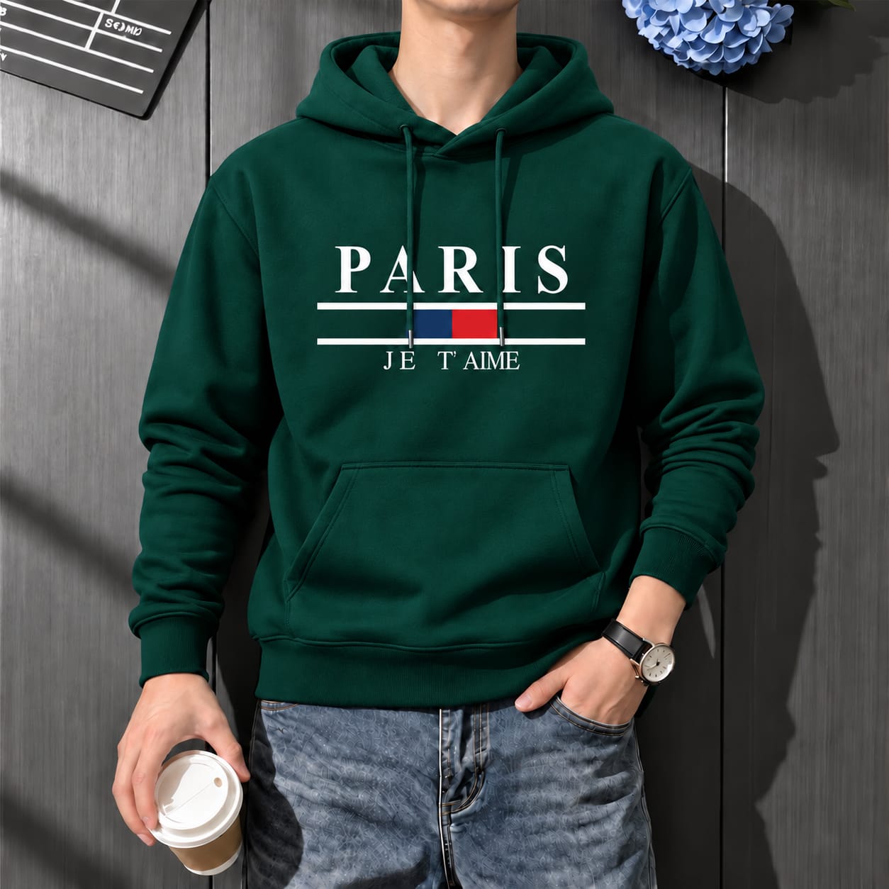 Stylish Solid Printed Cotton Hoodie