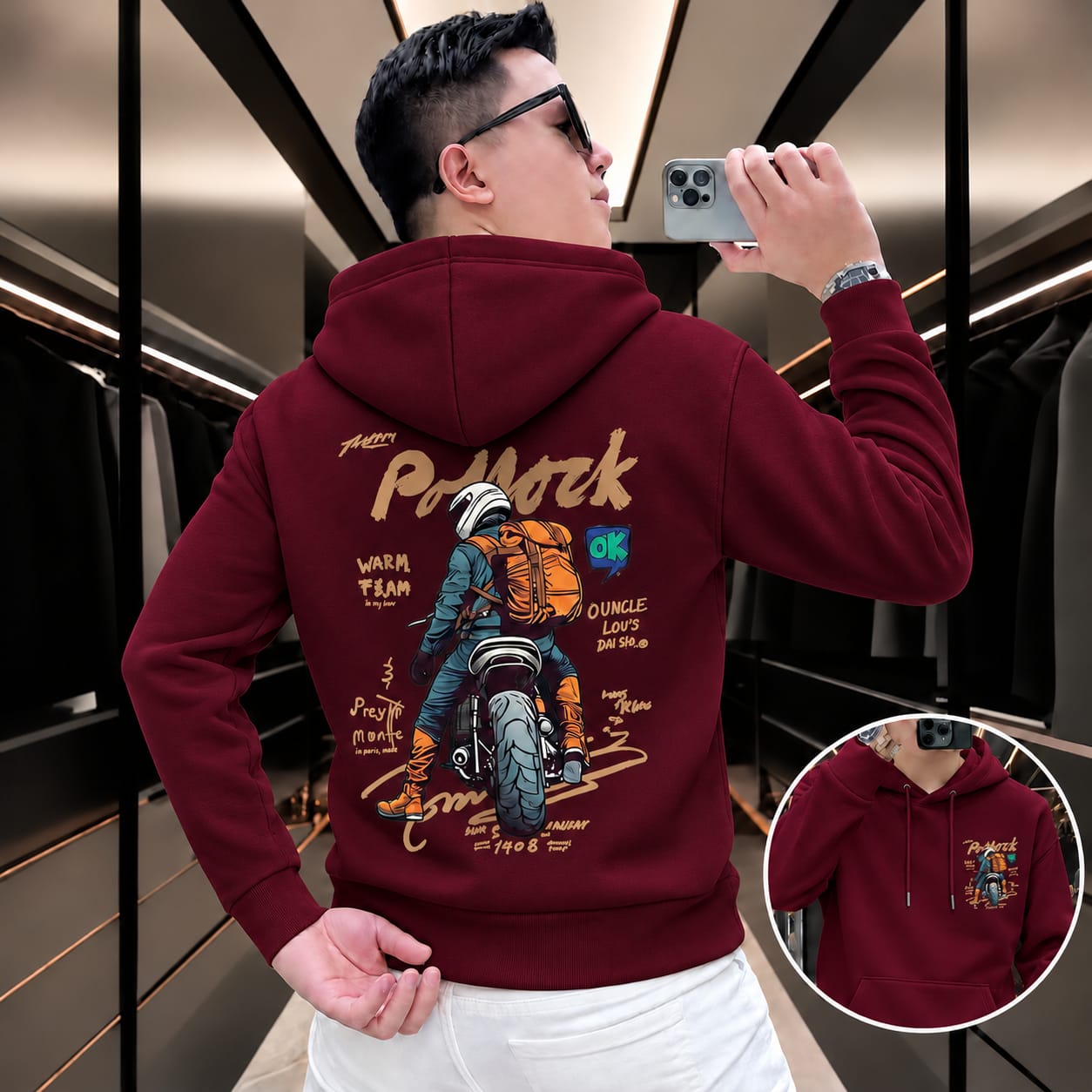 Stylish Solid Printed Cotton Hoodie