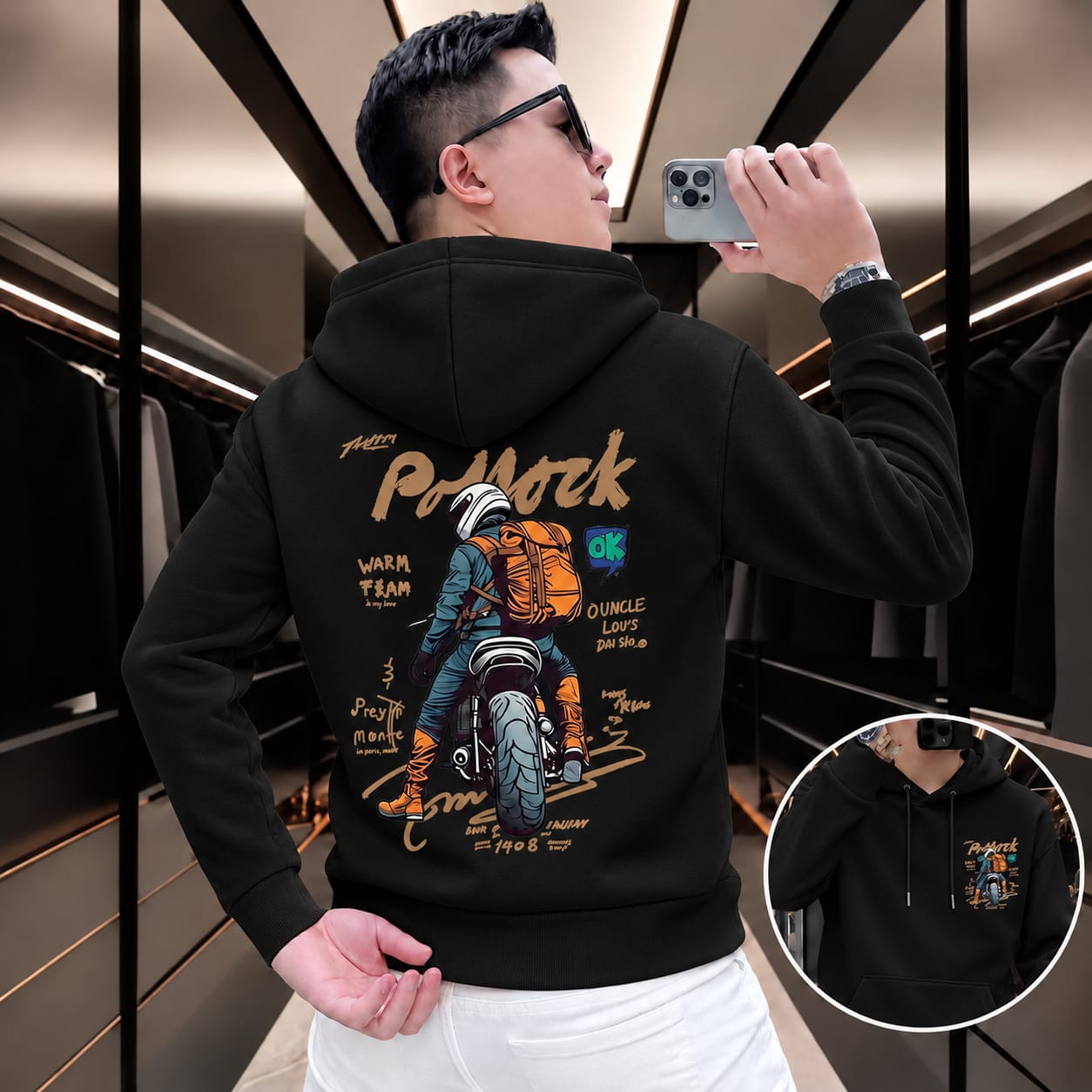 Stylish Solid Printed Cotton Hoodie